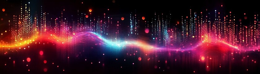 Fototapeta premium Cosmic Flow: A captivating digital art composition showcases the interplay of light and color, with vibrant streaks of neon hues dancing across a black background.