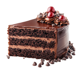 Chocolate cake slice bakery food isolated on transparent background