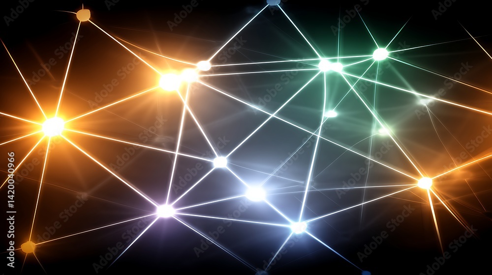 Poster connected network nodes interlinked abstract geometric pattern with glowing dots and lines 89 charac
