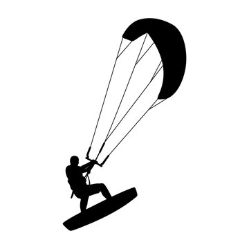 Kitesurfer with kite in motion  silhouette illustration