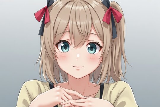 Cute Anime Girl with Twintails and Green Eyes: Illustration, Portrait, Manga, Anime Style Character for Digital Art
