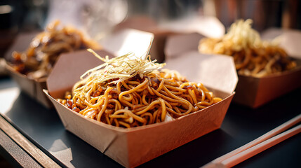 Japanese-style yakisoba with ginger topping paper tr