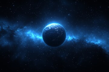 Obraz premium Earth, a stunning blue planet in space, has a beautiful starry galaxy with dark stars as its background in a night world globe photo