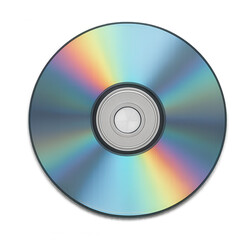 Compact disc on transparent background reflecting rainbow colors
