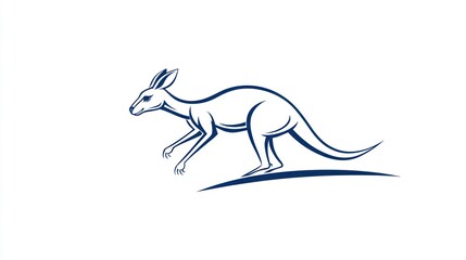 Fototapeta premium Kangaroo Silhouette, Running, White Background