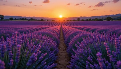 Fototapeta premium Majestic Lavender Fields at Sunset A Breathtaking Provence Landscape