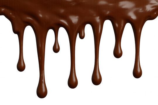 Flowing melted chocolate dripping on transparent background