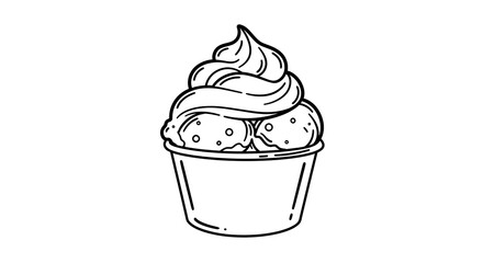 Ice Cream in Cup Outline Drawing
