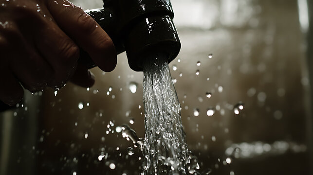 Plumber fixing burst pipe in basement. Featuring expertise and quick response - Powered by Adobe