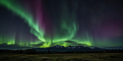 Naklejka premium A softly glowing aurora borealis effect with streaks of light in greens and purples. AI-generated