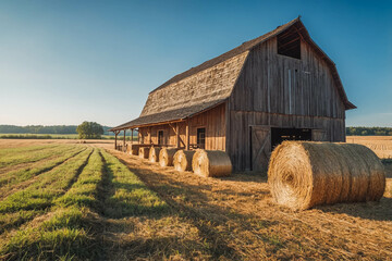 Obraz premium a_rustic_wooden_barn_surrounded_by_hay_bales_1