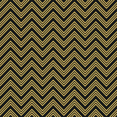 Gold Chevron Art Deco Seamless Pattern on Black Background with Geometric Elegance