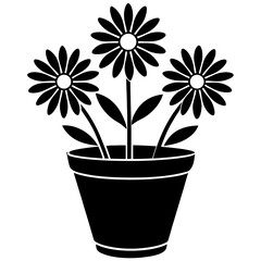 flower pot vector silhouette illustration isolated on white background