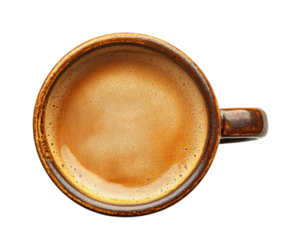 Coffee cup top view rustic beverage relaxed atmosphere isolated on transparent background