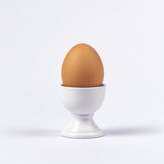 Brown egg in eggcup isolated on white background