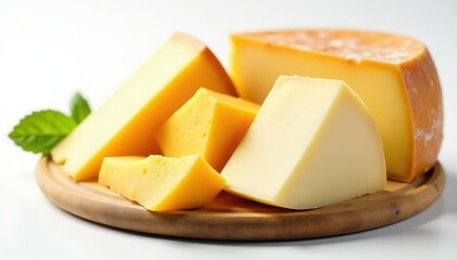 Assortment of Italian cheeses on white background , gorgonzola, cheese