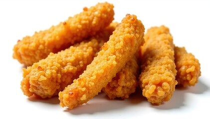 Crispy fried chicken strips, golden-brown, isolated , studio shot, lunch