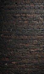 Fototapeta premium Deep black, uneven brick surface; distressed, aged mortar , industrial, dark background