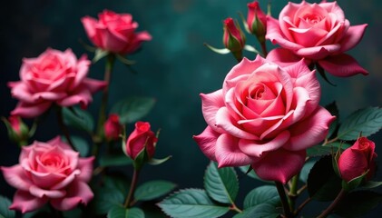 Obraz premium Intricate blooming roses & lilies, rich jewel tones, textile, antique