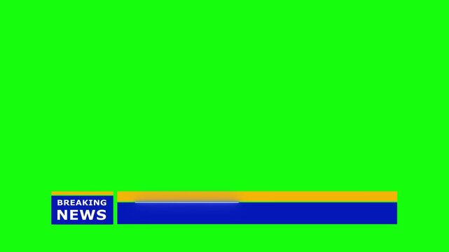 breaking news lower third on green screen, breaking news lower third live breaking news background, green screen and seamless looping ticker with blank text boxes, breaking news graphics video