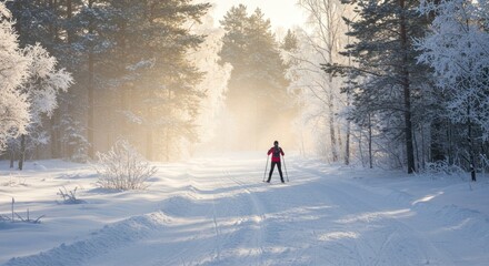 Cross-country skier on a snowy trail (Photo)