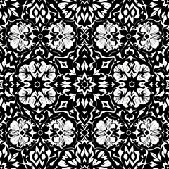 Obraz premium Intricate black and white arabesque tile pattern, geometric shapes, repeating design, interior design, moroccan