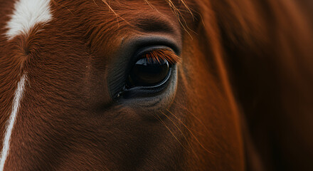 Close up of a Chestnut Horse s Eye Rich Brown Coat White Marking