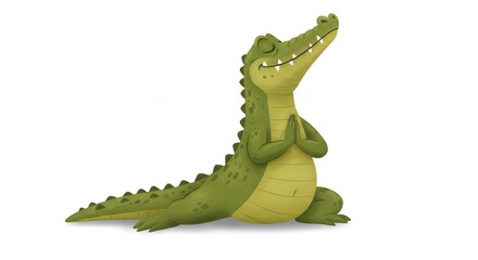 Fototapeta premium Happy cartoon crocodile in yoga pose serene animal illustration