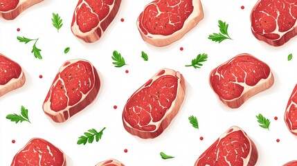 Premium Steak Meat Seamless Vector Pattern Background for Culinary Projects