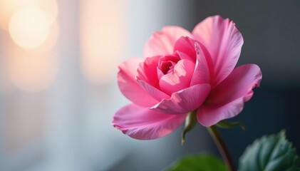 Fototapeta premium Soft light highlights the delicate shape of a single bloom, blooming flower, subtle contrast, color isolation