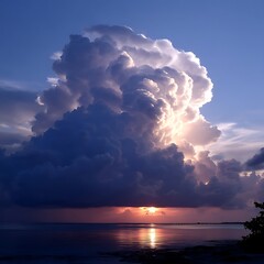 Cumulonimbus Majesty over Tranquil Waters Awe Inspiring Natural Cloudscape Spectacle at Sunset