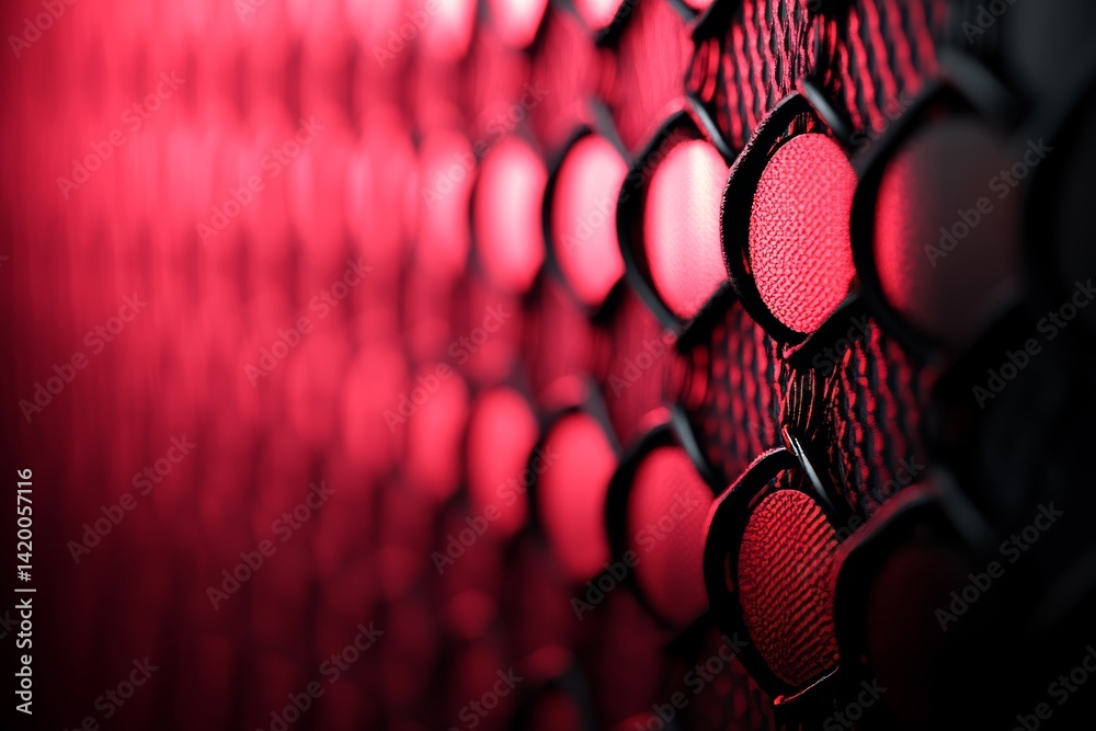 Poster an abstract red light tunnel with a grid pattern and bokeh effect produces a look that is reminiscen