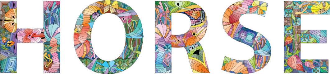 Word HORSE. Colorful vector word isolated on a white background