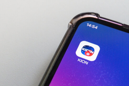 Moscow, Russia - January 19, 2025:Kion app icon on smartphone screen displaying vibrant interface