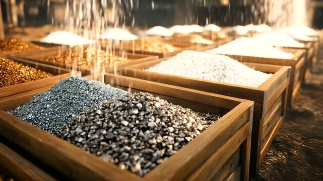 A mining production facility showcasing different metallic raw materials
