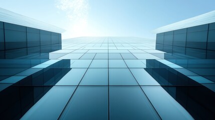 Obraz premium Architectural perspectives of modern buildings with glass facades and sky