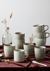 Tasses c&eacute;ramiques grises douceur matinale composition &eacute;l&eacute;gante. AI Generated