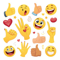 Set of colorful vector emoji illustrations showcasing various emotions. Includes happy, sad, angry, surprised, and playful expressions. Perfect for social media, messaging apps, and creative projects
