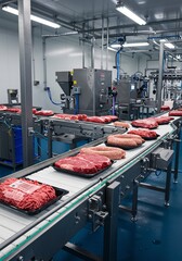 Cha&icirc;ne de production viande &eacute;clairage industriel. AI Generated