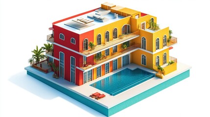 Fototapeta premium 3d orange colour building on white background