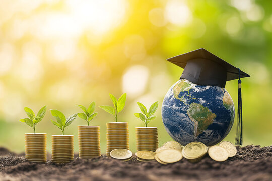 hat education set on global and plan money coins saving for concept education and scholarships 