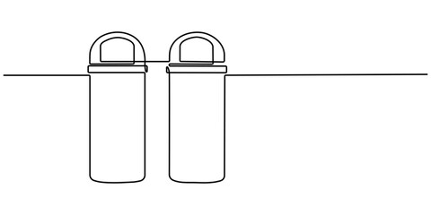 One line drawing trash bin clean environment vector. One continuous line drawing of garbage container. abstract line art illustration. Plastic recycle waste dustbin in simple linear style. 