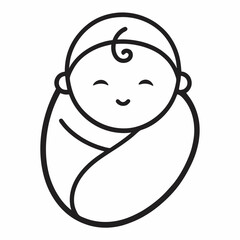 new born baby sleep line art vector icon with white background