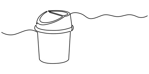 One line drawing trash bin clean environment vector. One continuous line drawing of garbage container. abstract line art illustration. Plastic recycle waste dustbin in simple linear style. 