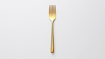 Diet weight monitoring assessment. A shiny gold fork stands upright against a plain, light background, highlighting its sleek design and elegant appearance.
