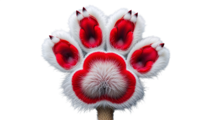 Close Up Of A Red And White Furry Paw Isolated On Black