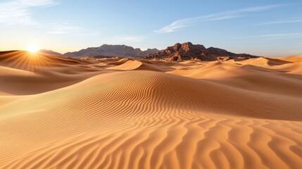 Breathtaking Sand Dunes in Desert Landscape under Clear Blue Sky Light