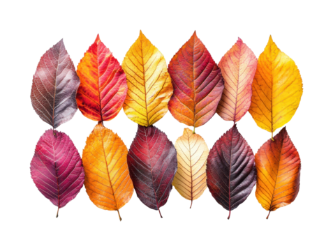 Autumn leaves changing colors nature vibrant display isolated on transparent background