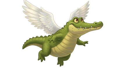 Fototapeta premium Flying alligator cartoon illustration fantasy animal character design