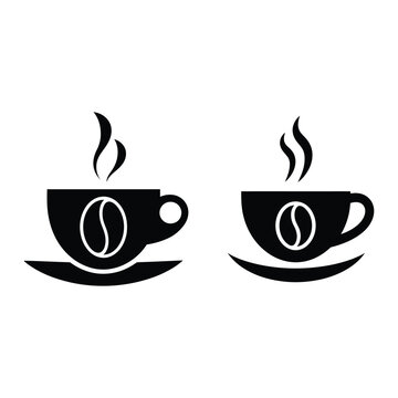  Hot Coffee Mug Icons with Steam and Bean Symbol on Saucer